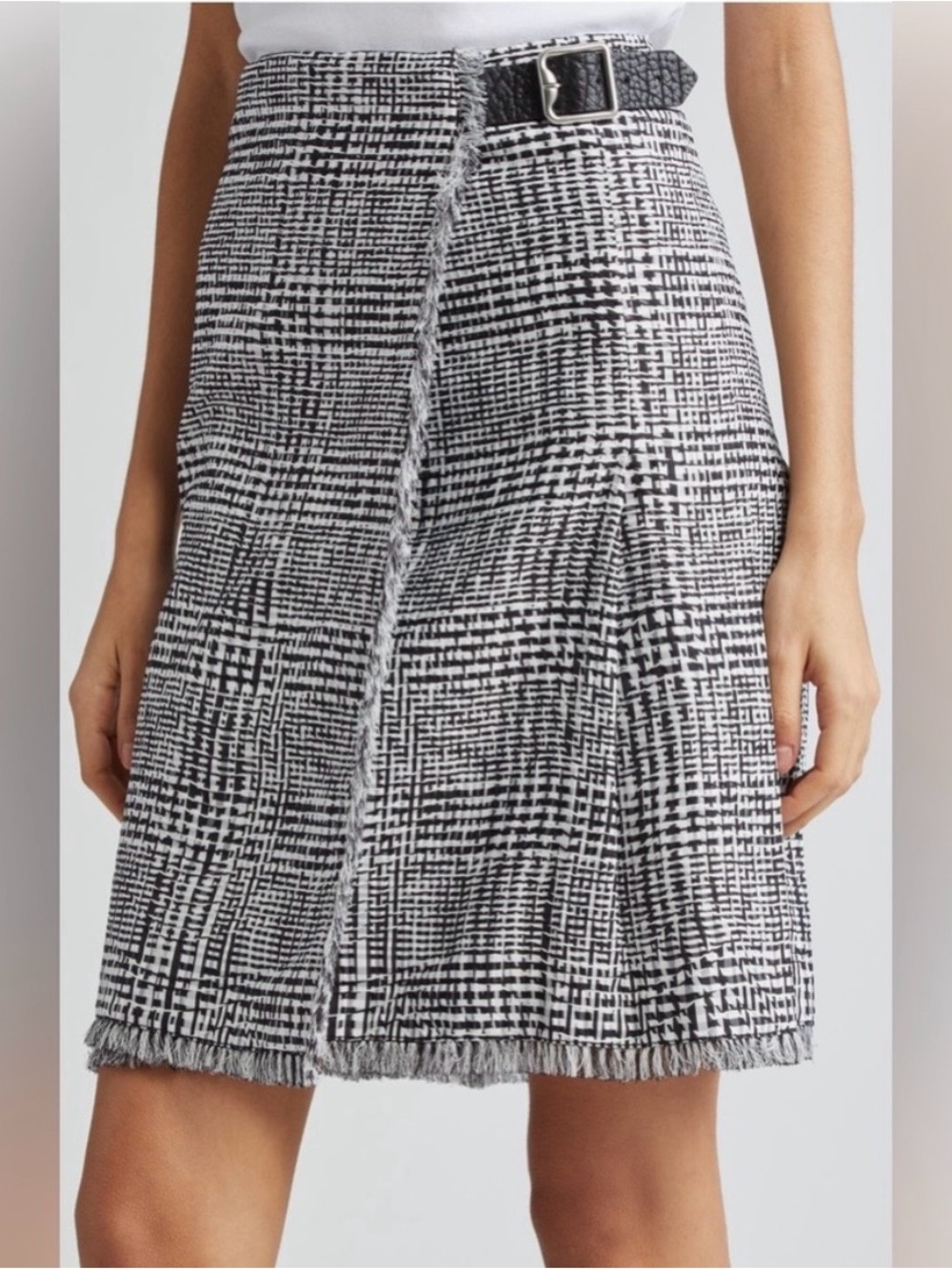 Burberry Plaid-Check Pleated Fringed Mini Skirt